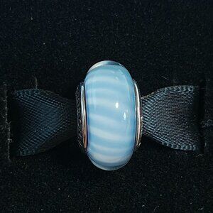 Authentic Retired Pandora Light Blue Murano Glass with Candy Stripes - 790684